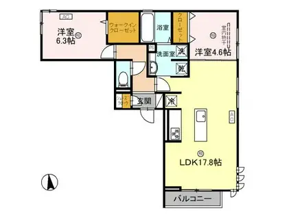 D-ROOM和歌山四番丁(2LDK/3階)の間取り写真