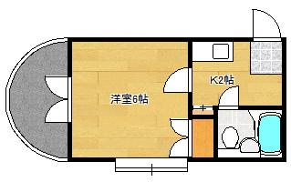 エステート中広(1K/2階)の間取り写真