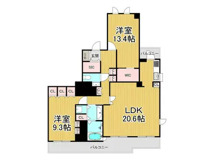 西宮マリナパークシティ港のまちハーバーヴィラ南棟(2LDK/11階)の間取り写真