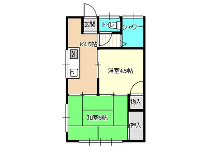 江花ハイムA(2K/2階)の間取り写真