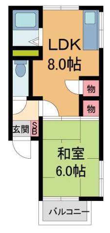 ハイツマドカ(1LDK/2階)の間取り写真