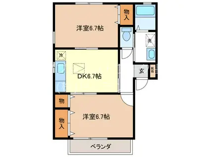 ラ・テールC B棟(2DK/2階)の間取り写真