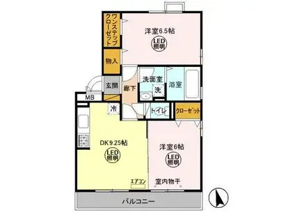 ハピネスC(2DK/2階)の間取り写真