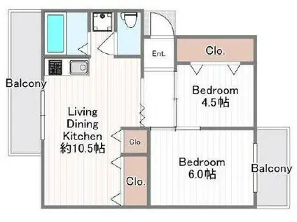 フラワリータウン志紀 D棟(2LDK/4階)の間取り写真