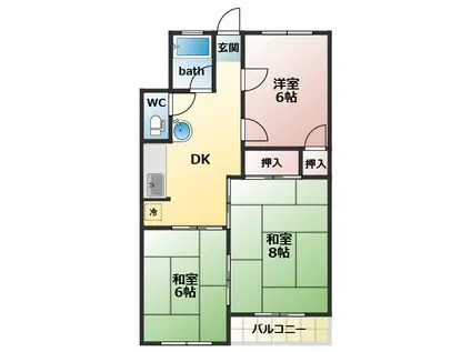 泉ヶ丘コーポラスB棟2(3DK/4階)の間取り写真