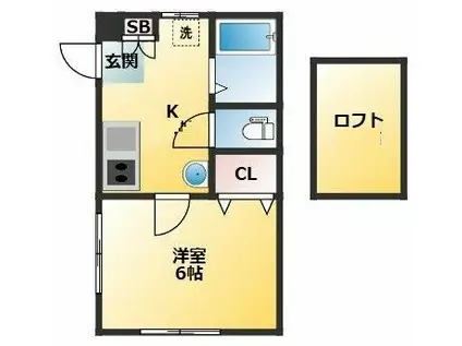 パーシモンハイムアネックス(1K/2階)の間取り写真