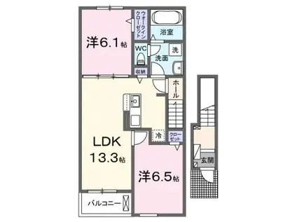 ソレアード・ポールII(2LDK/2階)の間取り写真