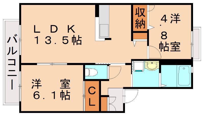 セヴェル中の原(2LDK/2階)の間取り写真
