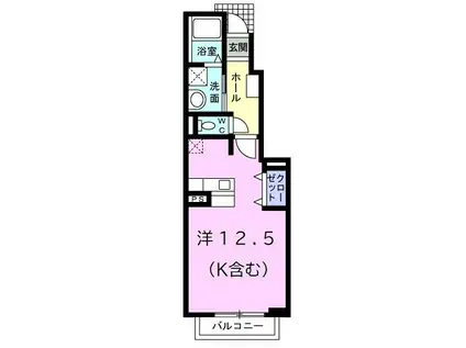 シュクレ・ポワール B(1K/1階)の間取り写真