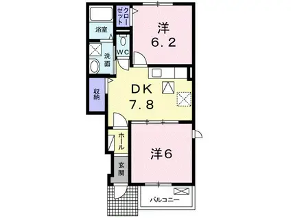 ポムドテールT(2DK/1階)の間取り写真