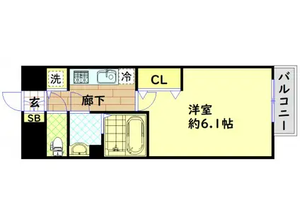 ララプレイス大阪新町ヴェレ(1K/5階)の間取り写真