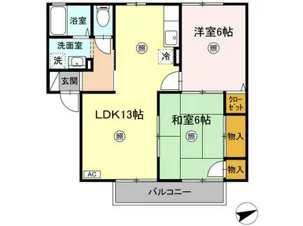 ヴィルフィル B棟(2LDK/2階)の間取り写真