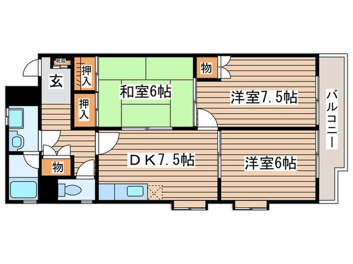 パラシオン豊岡(3DK/3階)の間取り写真