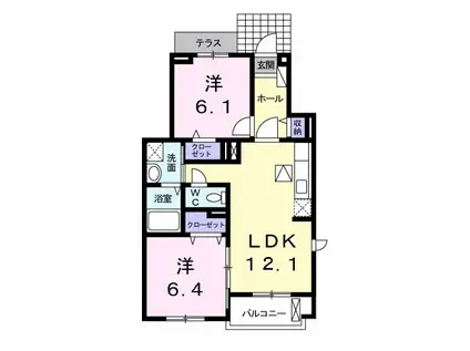 プリートカーサK(2LDK/1階)の間取り写真