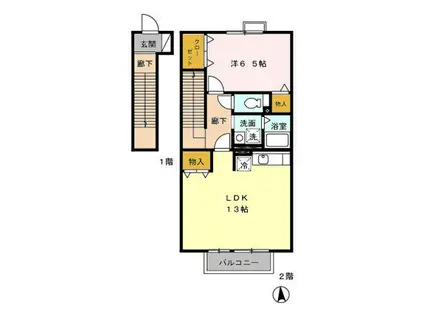 ネオハイツみゆきII(1LDK/2階)の間取り写真