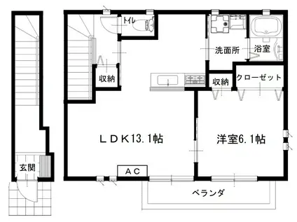 吉岡道下ハイツ2号地(1LDK/2階)の間取り写真
