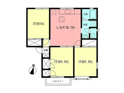 グリーンシルクII(3LDK/2階)の間取り写真