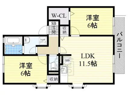 モンテビュー(2LDK/2階)の間取り写真