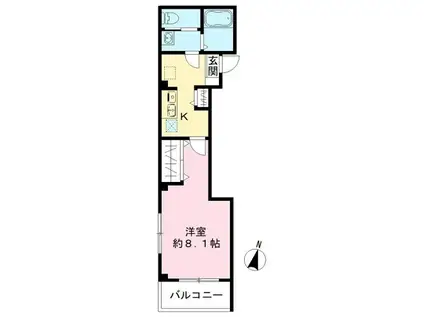 東急池上線 千鳥町駅 徒歩3分 5階建 築16年(1K/4階)の間取り写真
