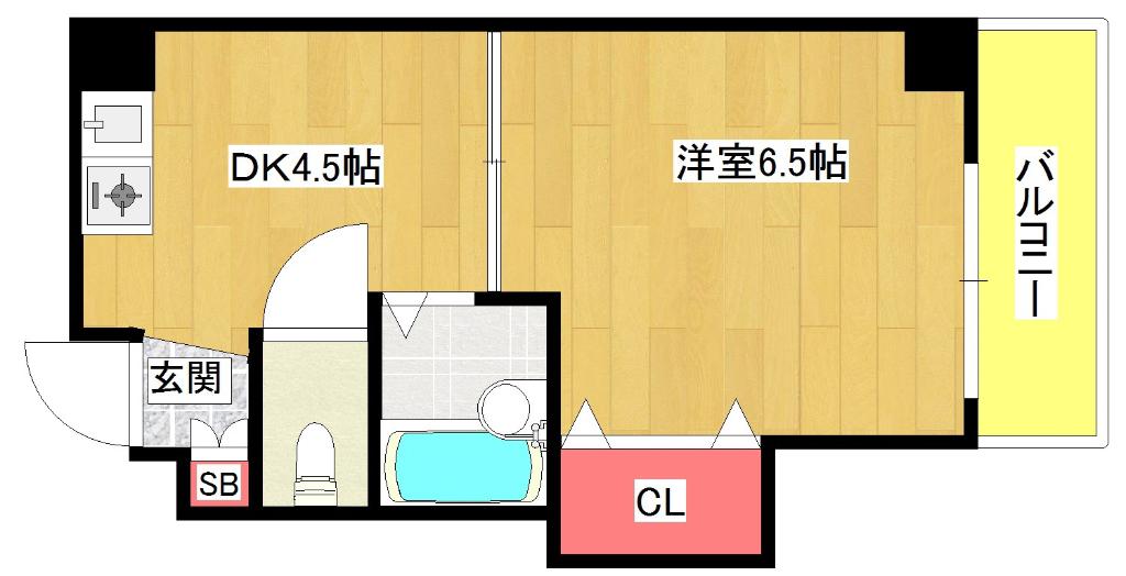 ティアラ港(1DK/3階)の間取り写真