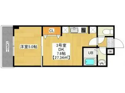 レスパス南花園(1DK/3階)の間取り写真