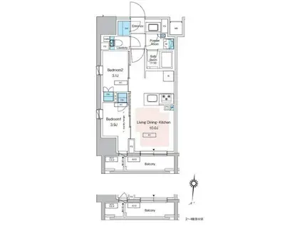 プレディアコート錦糸町スカイビュー(2LDK/12階)の間取り写真