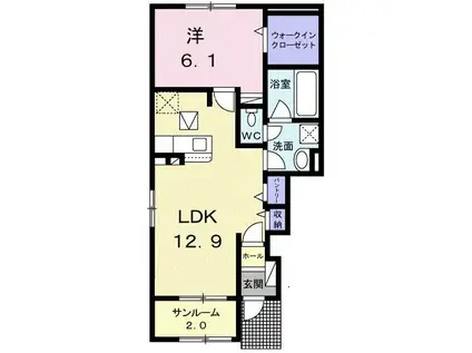 パストラーレII(1LDK/1階)の間取り写真