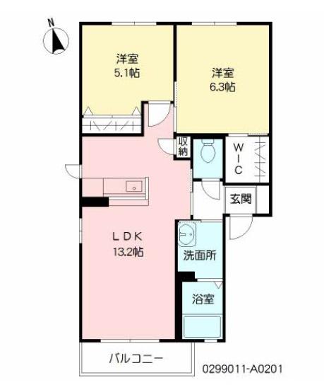 メゾンドマシェリA棟(2LDK/2階)の間取り写真