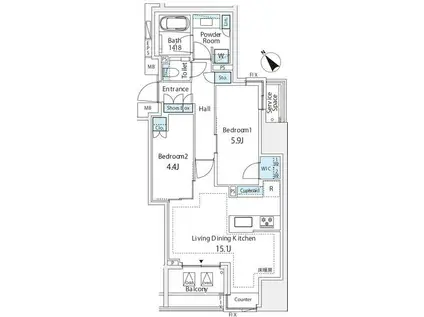 ミレアコート銀座プレミア(2LDK/8階)の間取り写真