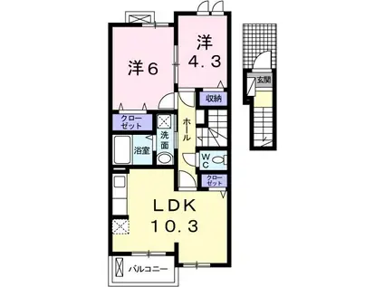 ピエデルモンテIII(2LDK/2階)の間取り写真