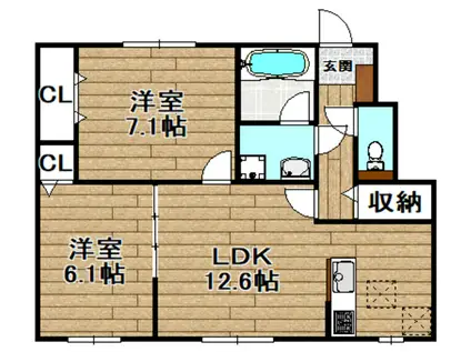 グランヴェルデ高槻 南棟(2LDK/1階)の間取り写真