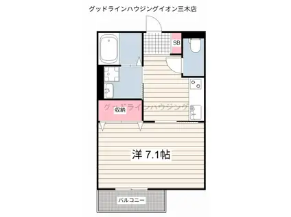 ロイヤルハイツ上本町(1K/2階)の間取り写真