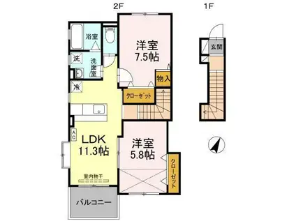 ハイツ曙III(2LDK/2階)の間取り写真