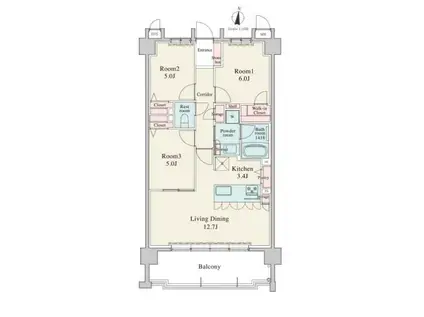 RJRプレシア別府駅前(3LDK/4階)の間取り写真