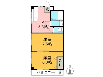 SINAJYURIME・GREEN西(2K/2階)の間取り写真
