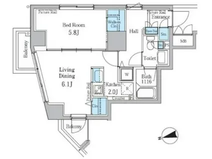 PARK AXIS御徒町(1LDK/3階)の間取り写真