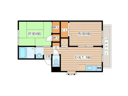 ベルパーク川平V番館(2DK/2階)の間取り写真