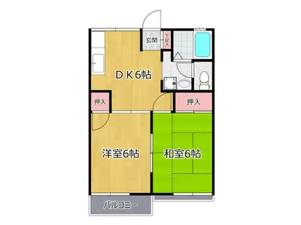 ハイツイシワタ5(2DK/2階)の間取り写真