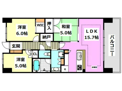 茨木ICOCITY ウエストCOURT(3LDK/7階)の間取り写真