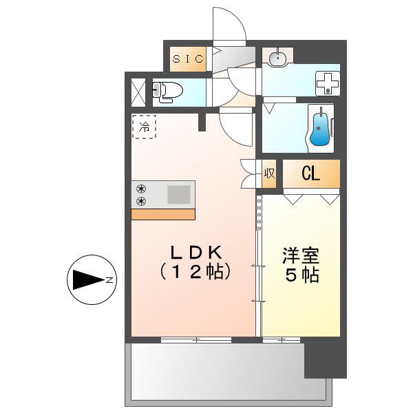 プレサンス栄フレイヤ(1LDK/5階)の間取り写真