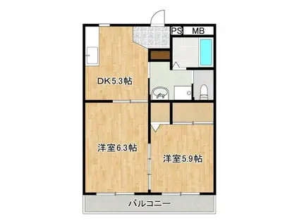 ライフサポートマンション彩里(2DK/2階)の間取り写真