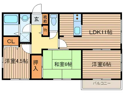 丘ハイツ(3LDK/2階)の間取り写真