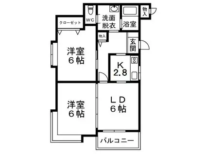 フラット的場が丘(2LDK/1階)の間取り写真