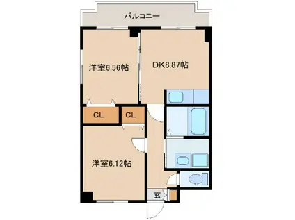 プラシード泡瀬(2DK/3階)の間取り写真