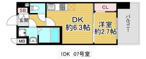 ALIVIS放出(1DK/7階)の間取り写真