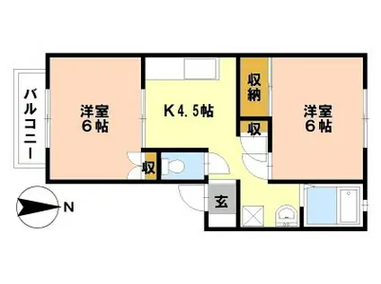 フロイデ・クリシュナB棟(2K/2階)の間取り写真