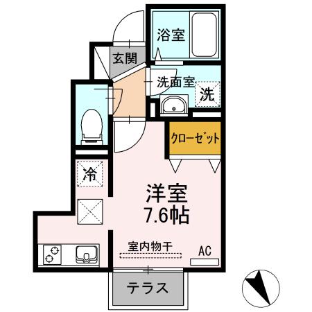 NAO B棟(ワンルーム/1階)の間取り写真