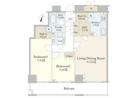 ザ・ライオンズ上野の森 セントラルタワー(2LDK/3階)の間取り写真