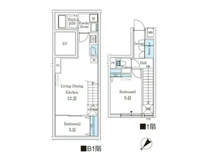 CREATIF学芸大学(2LDK/1階)の間取り写真