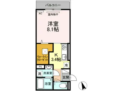 ロワジール(1K/1階)の間取り写真